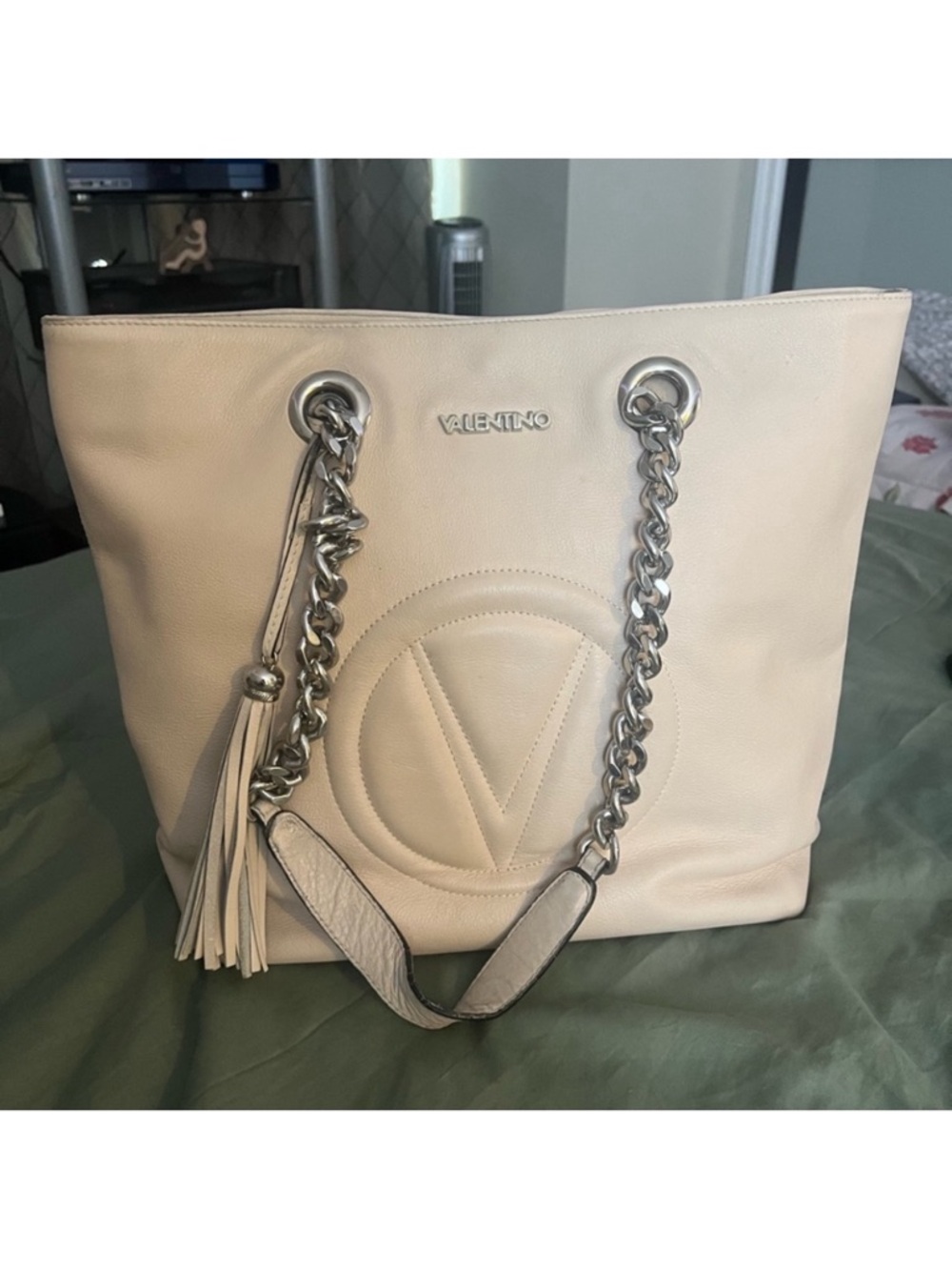 Valentino Off-White Leather Tote with Chain Strap - Picture 5 of 5